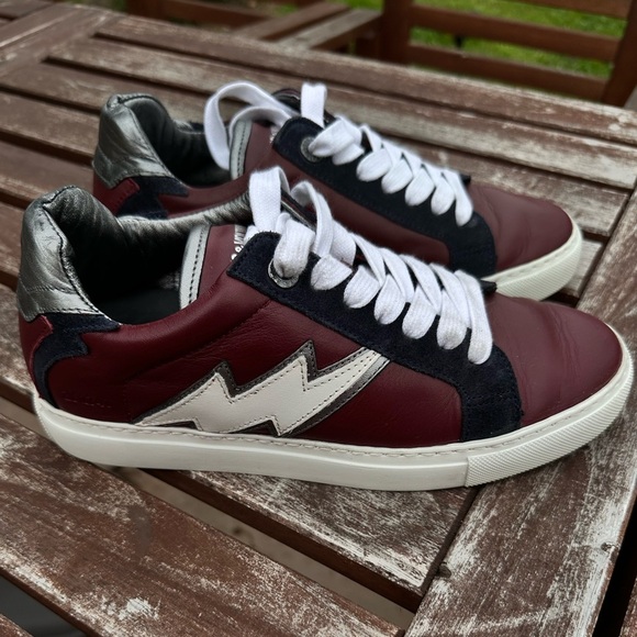 Zadig & Voltaire ZV1747 Flash Low Top Sneakers Burgundy Leather Size 38 - Picture 3 of 12